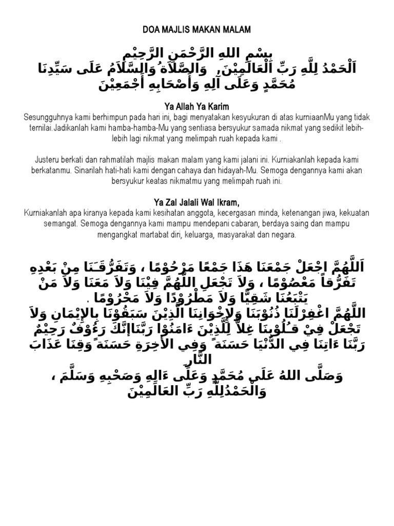 Doa Makan Malam Englshpois
