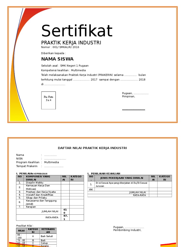 Contoh Sertifikat Prakerin Mm