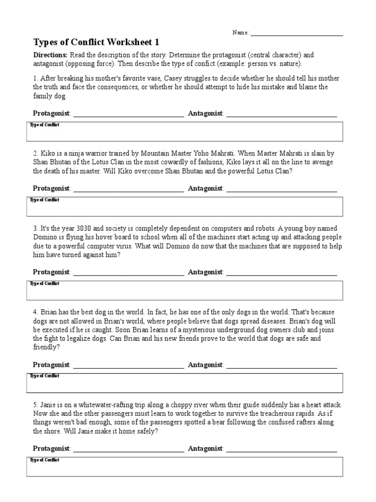 Types Of Conflict Worksheet 1
