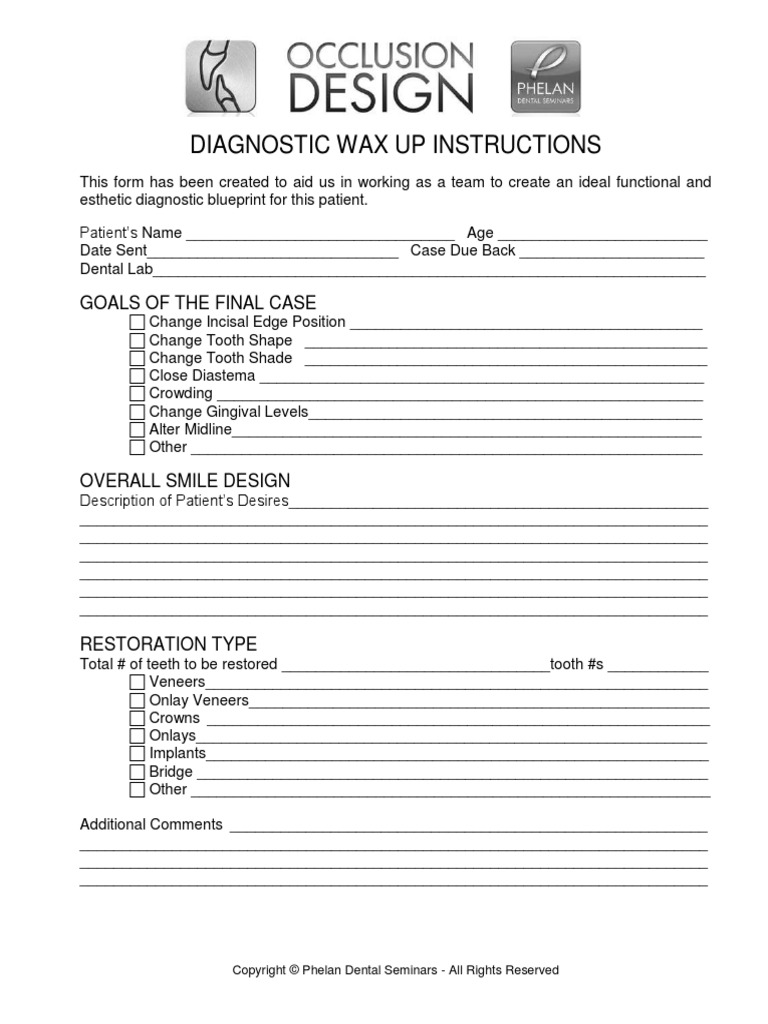 Diagnostic Wax Up Instructions BW PDF Tooth Dentistry Branches