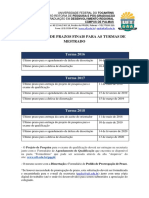 Calendário de Prazos Finais - Turma 2016 À 2018