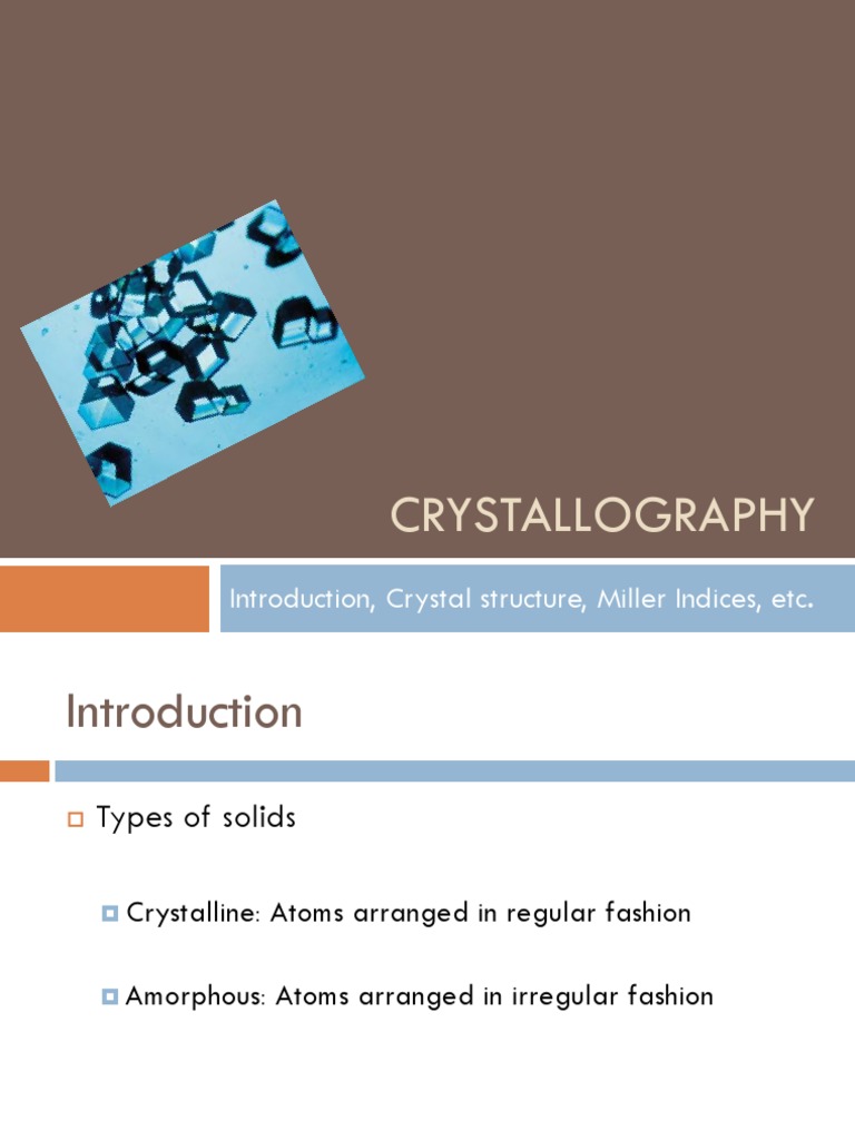 Crystallography: Introduction, Crystal Structure, Miller Indices, Etc ...