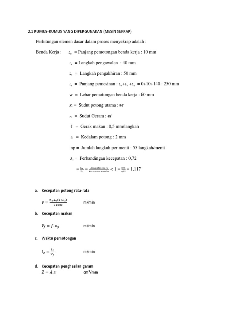 Rumus Dasar Mesin Sekrap | PDF