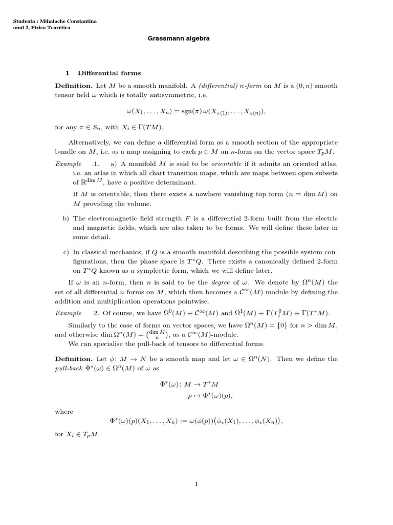 Lecture 12 Grassmann Algebra and de Rham Cohomology Schuller S