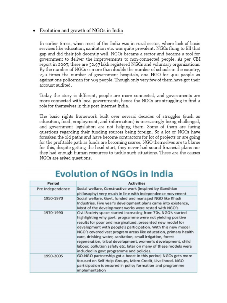 Evolution of NGOs in India | PDF | Non Governmental Organization ...