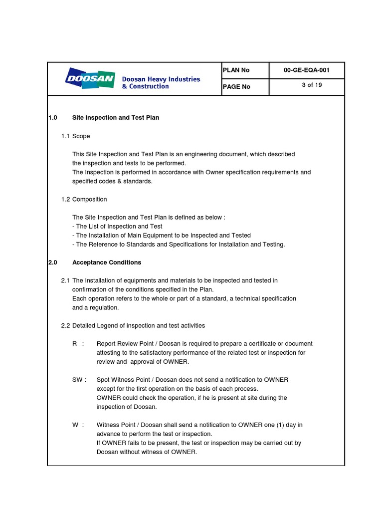 Site Inspection and Test Plan Overview | PDF | Electrical Wiring ...