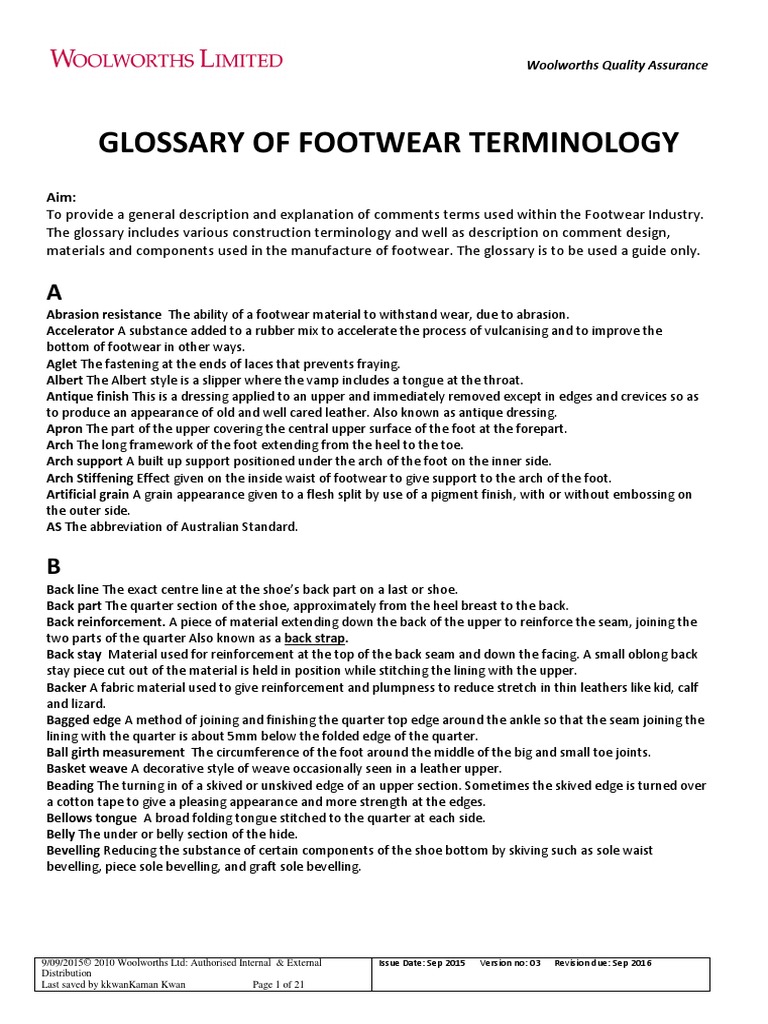 Footwear Terminology Glossary Guide | PDF | Shoe | Seam (Sewing)