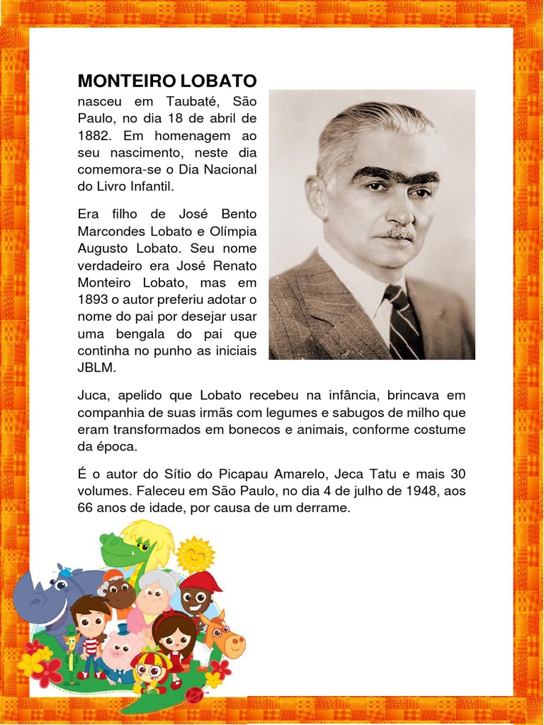 Biografia de Monteiro Lobato para Crianças | PDF | Estudos de Línguas ...