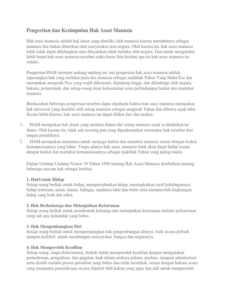 Pengertian Dan Kesimpulan Hak Asasi Manusia Pdf