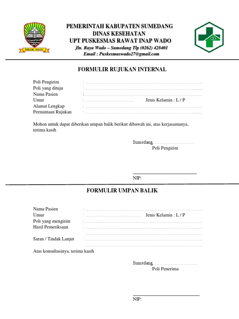 Formulir Rujukan Internal Puskesmas | PDF