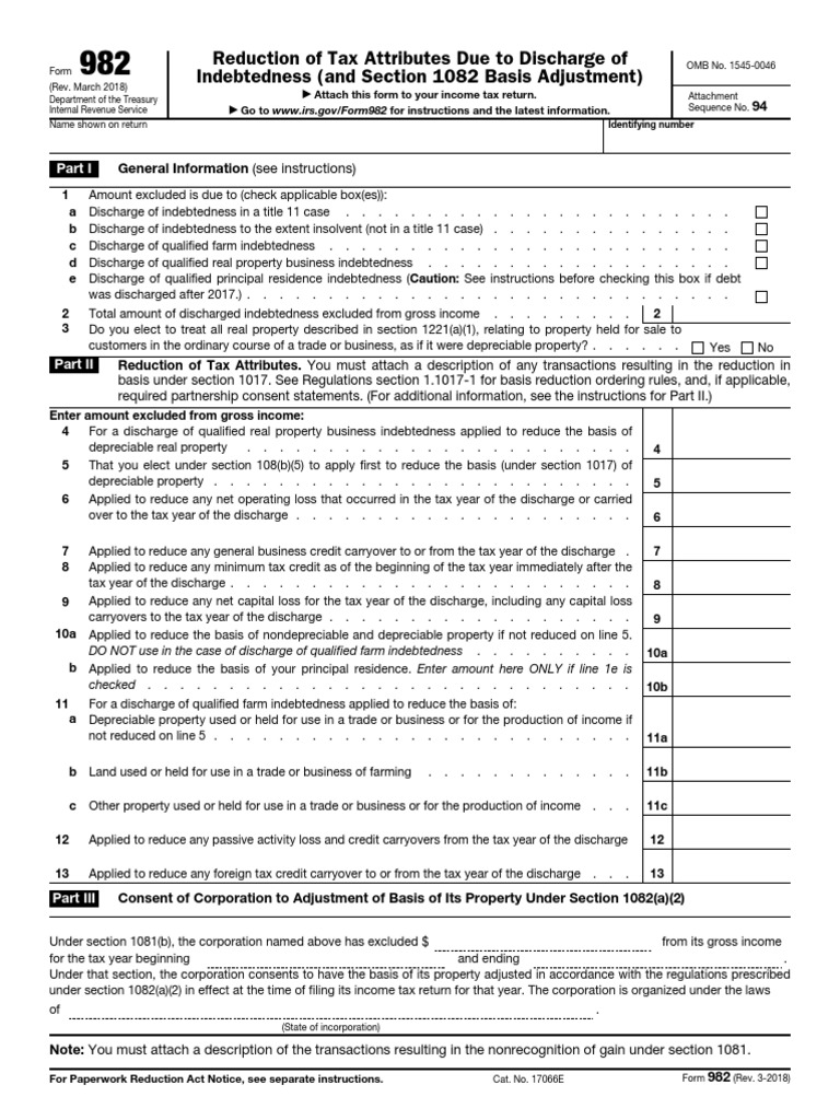 IRS Form 982 Instructions and Overview | PDF | Gross Income | Debt