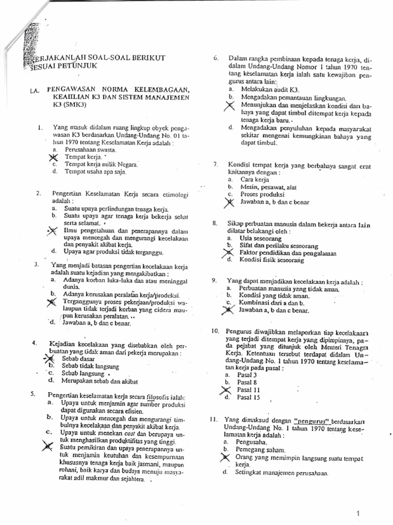 1 Soal Jawaban Pilihan Ganda Kelembagaan K3
