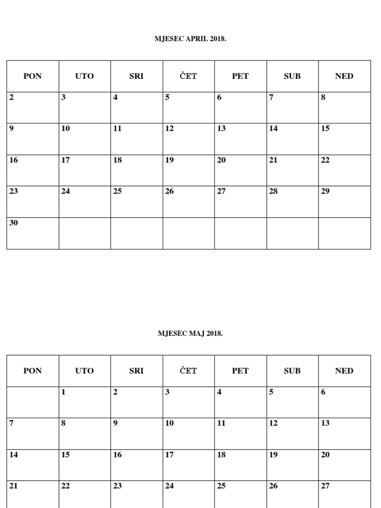 April and May 2018 Calendar | PDF