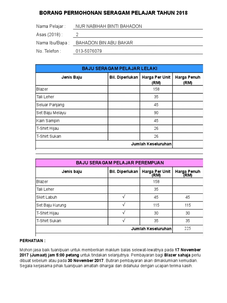 Borang Tempahan Pdf
