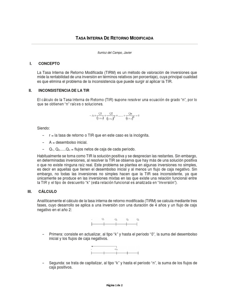 Tasa Interna de Retorno Modificada (TIRM) | PDF | Tasa interna de ...