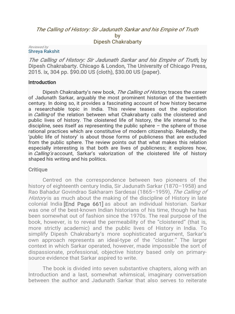 The Calling of History Review | PDF