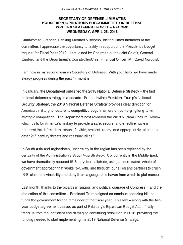 FY 2019 Defense Budget Overview | PDF | Missile Defense | Cyberwarfare