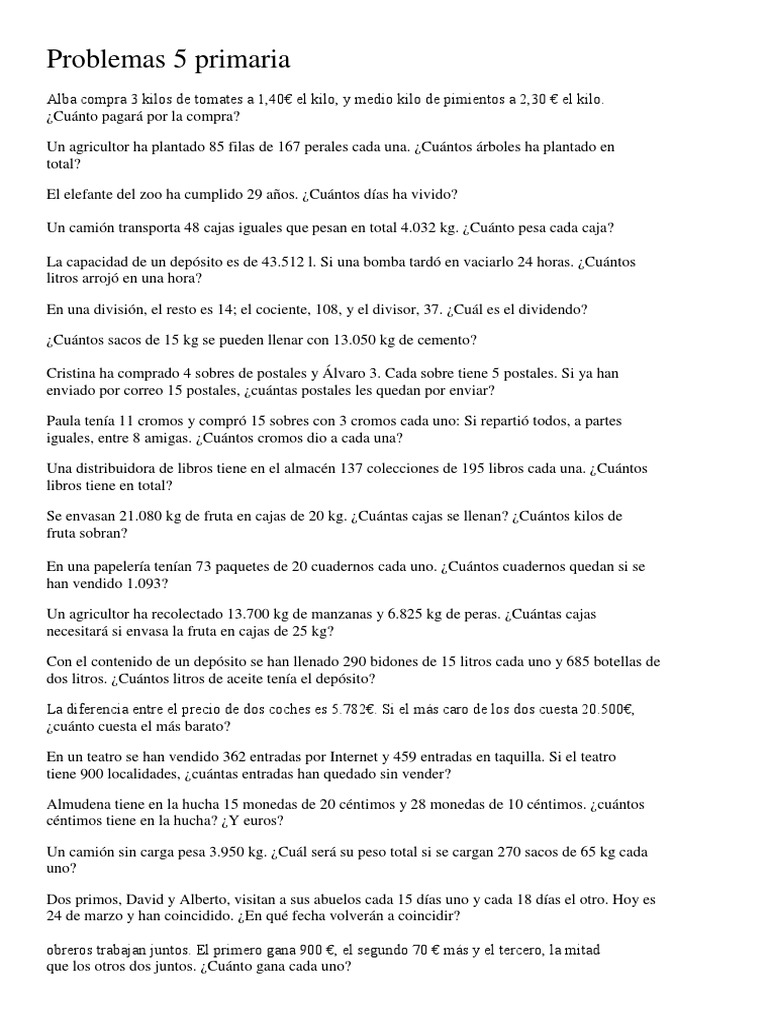 Problemas 5 Primaria | PDF | Euro | Business