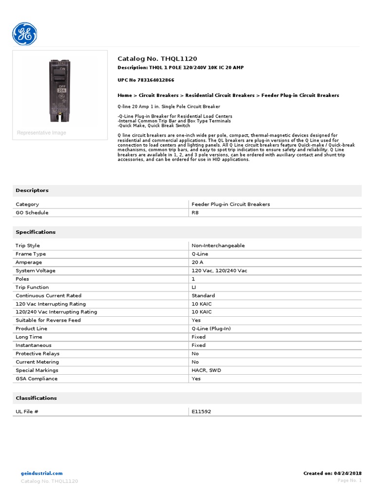 Catalog No. THQL1120: Representative Image | PDF | Relay | Switch