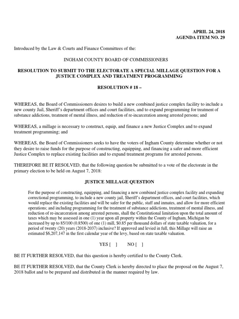 Ingham County millage resolution Sheriffs In The United States