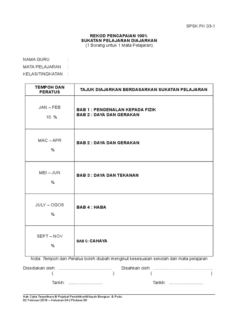 Rekod Pencapaian 100 Pdf
