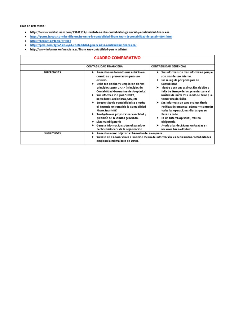 Diferencias entre contabilidad financiera y gerencial | PDF ...