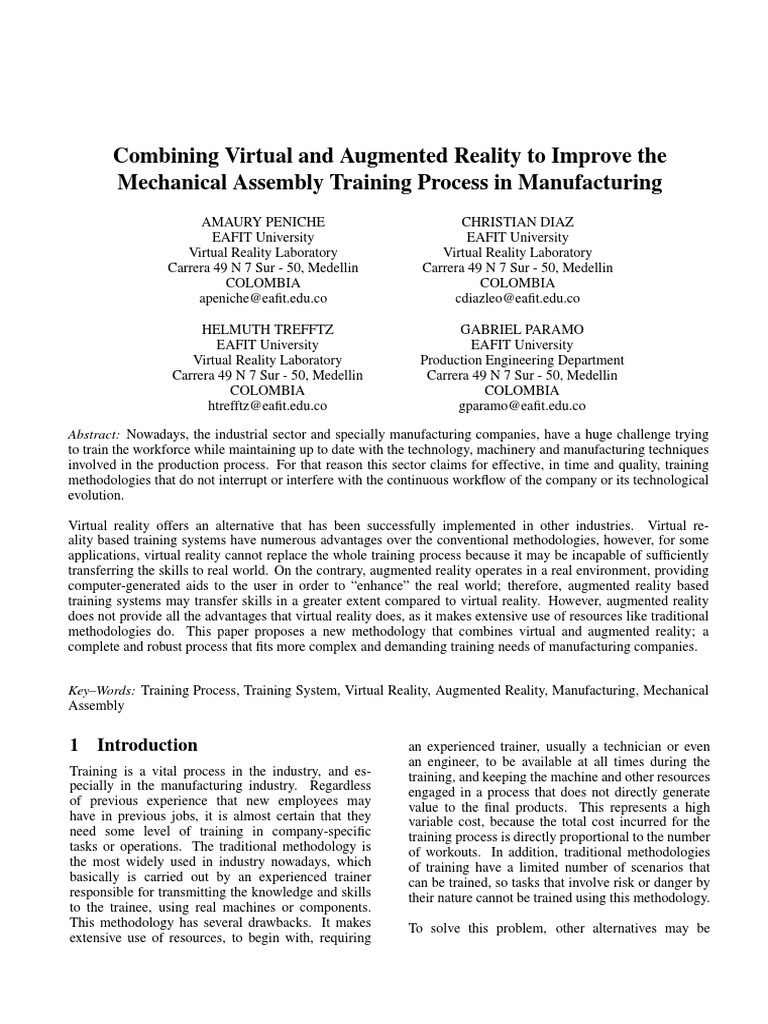 VR and AR for Manufacturing Training | PDF | Augmented Reality ...