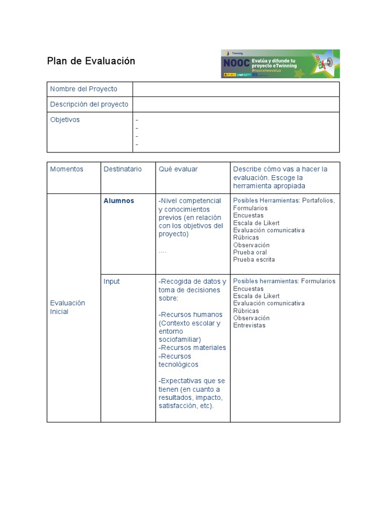 Plan de Evaluación del Proyecto Educativo | PDF | Evaluación ...