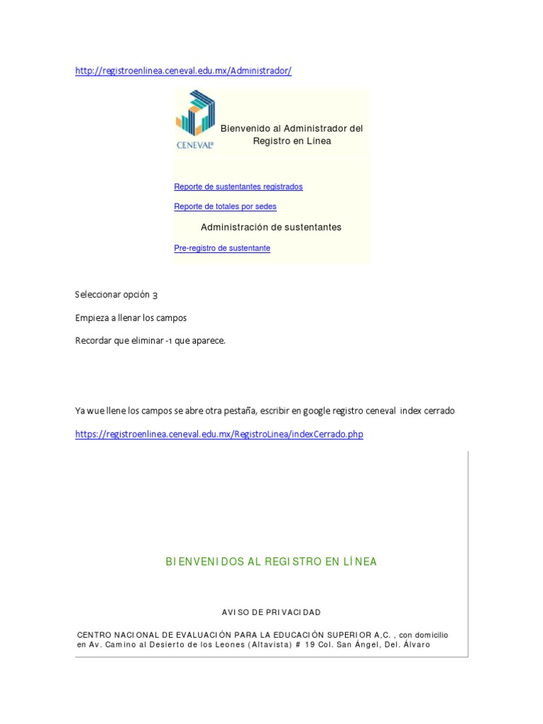 Registro en Linea Ceneval Informática Tecnología