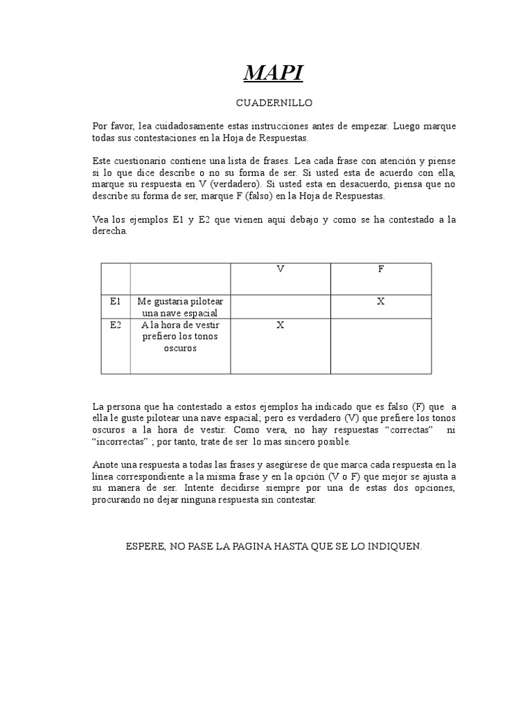 Cuestionario MAPI: Evaluación Personal | PDF | Estilo de vida