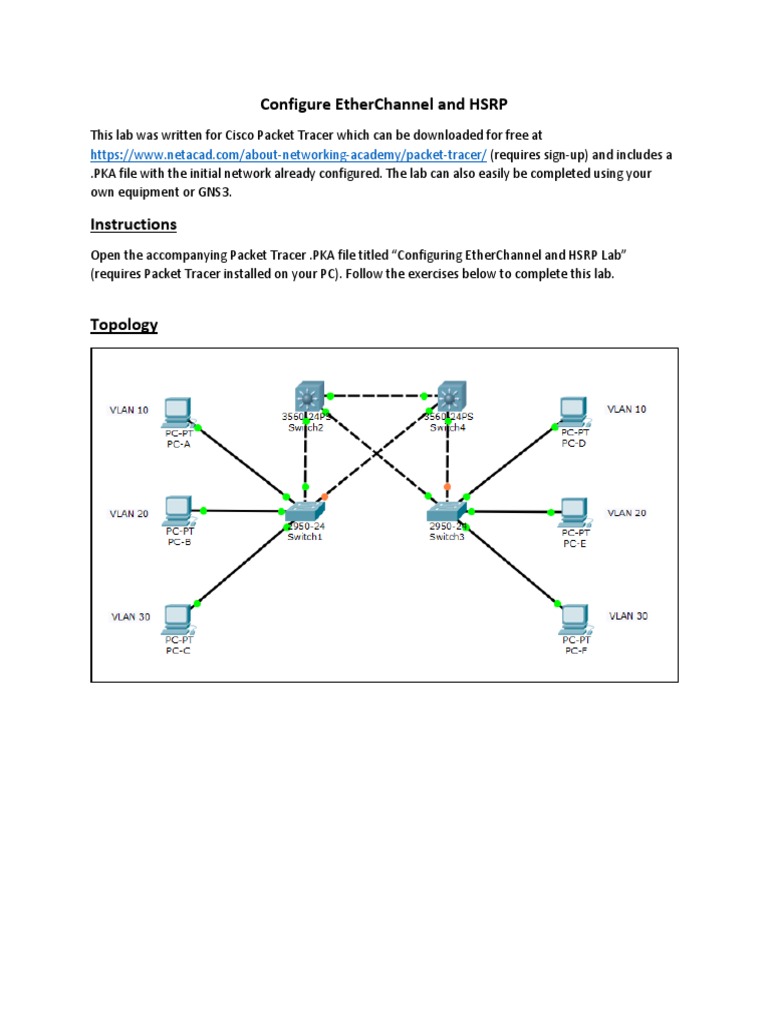 EtherChannel and HSRP Configuration Lab | PDF | Network Protocols ...
