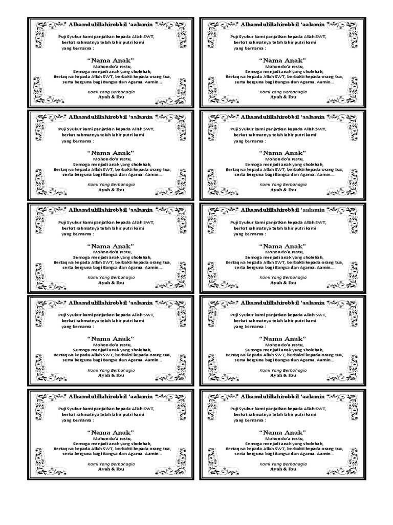 Kartu Ucapan Aqiqah Microsfoft Word 7