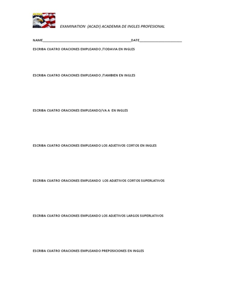 Examination Acadi Academia De Ingles Profesional