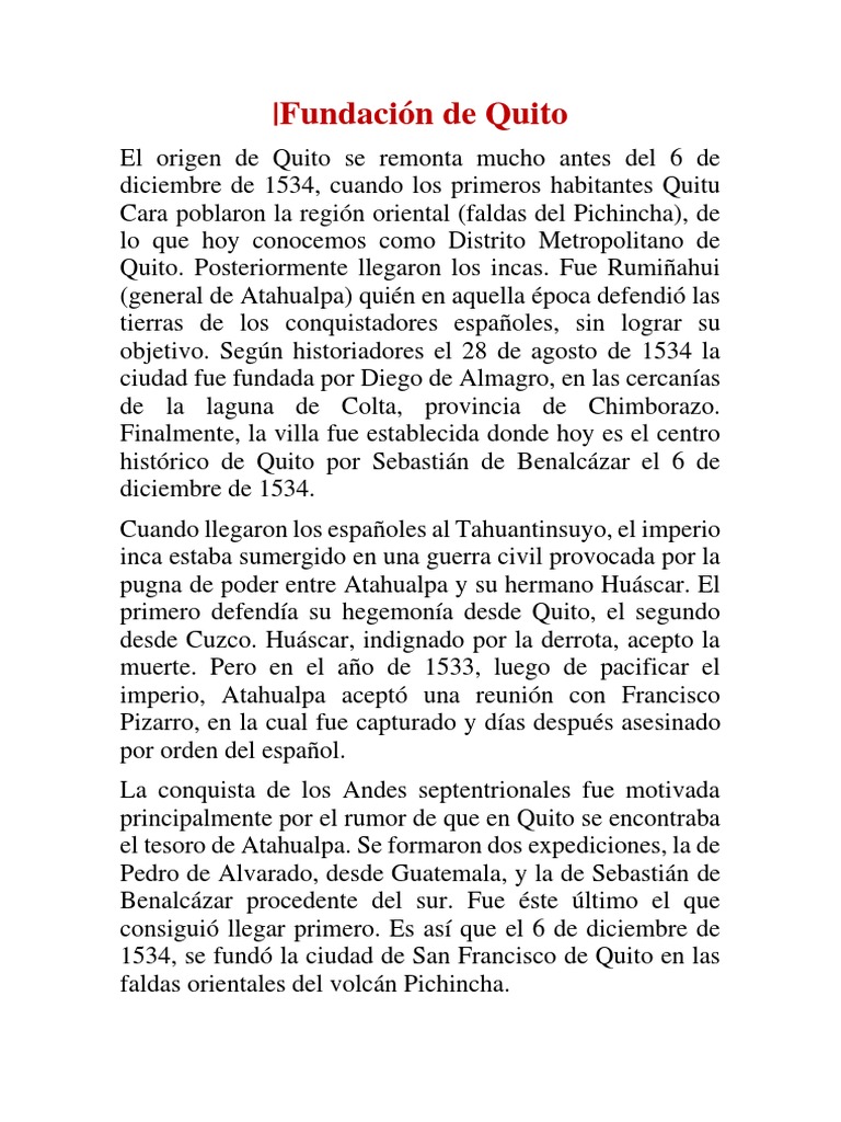 Fundación de Quito | PDF | Colonización española de las Américas ...