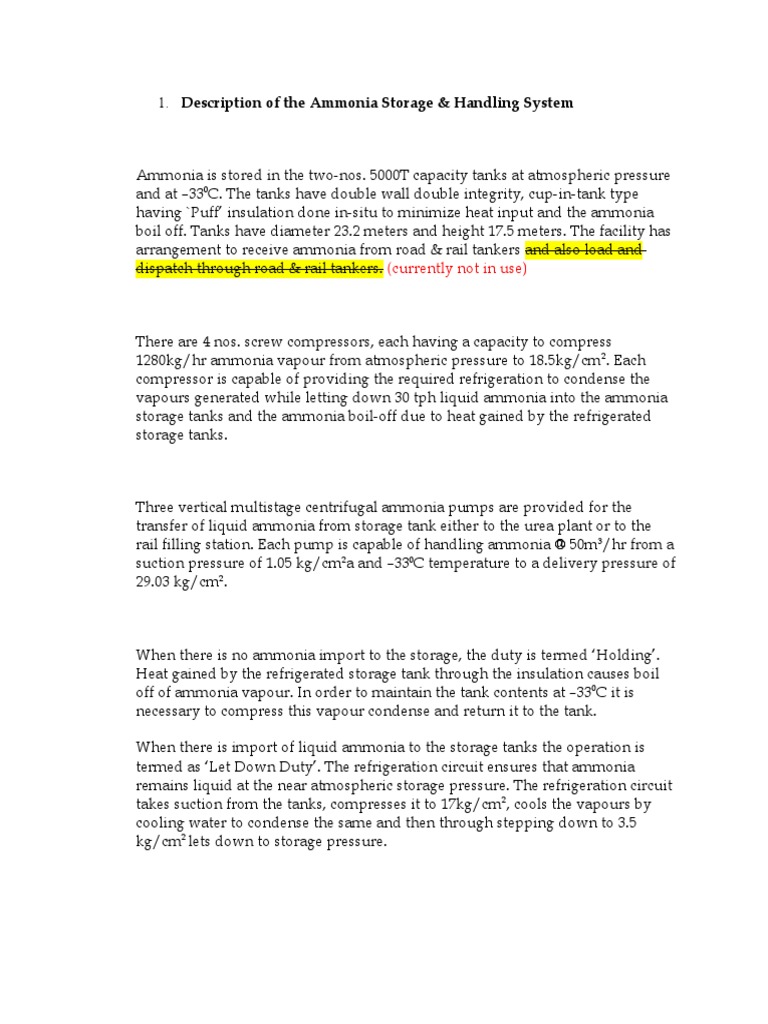 Brief Description Ammonia Storage Systems PDF Refrigeration Ammonia