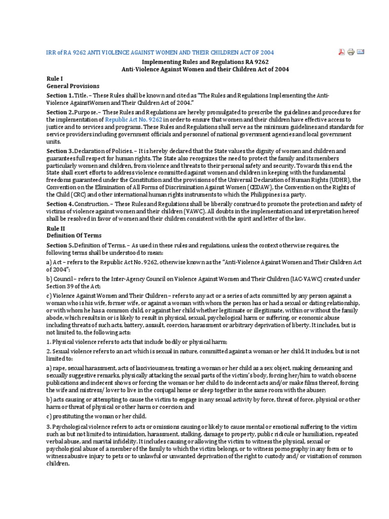 Irr of Ra 9262 Anti Violence Against Women and Their Children Act of ...