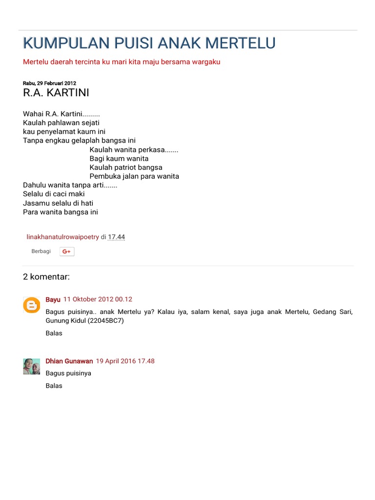 Kumpulan Puisi Anak Mertelu R A Kartini