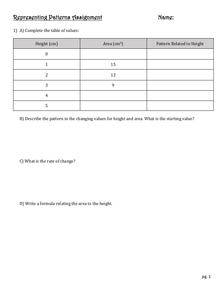 Representing Patterns Assignment | PDF | Mathematical Analysis ...