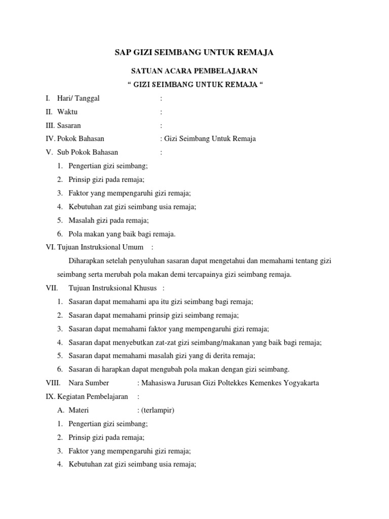 Sap Gizi Seimbang Untuk Remaja