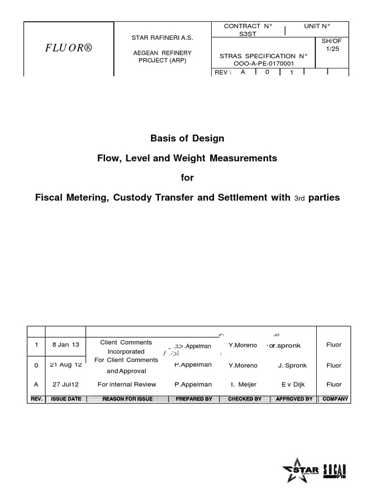 Basis of Design Flow Level and Weight Measurements For.. PDF Flow
