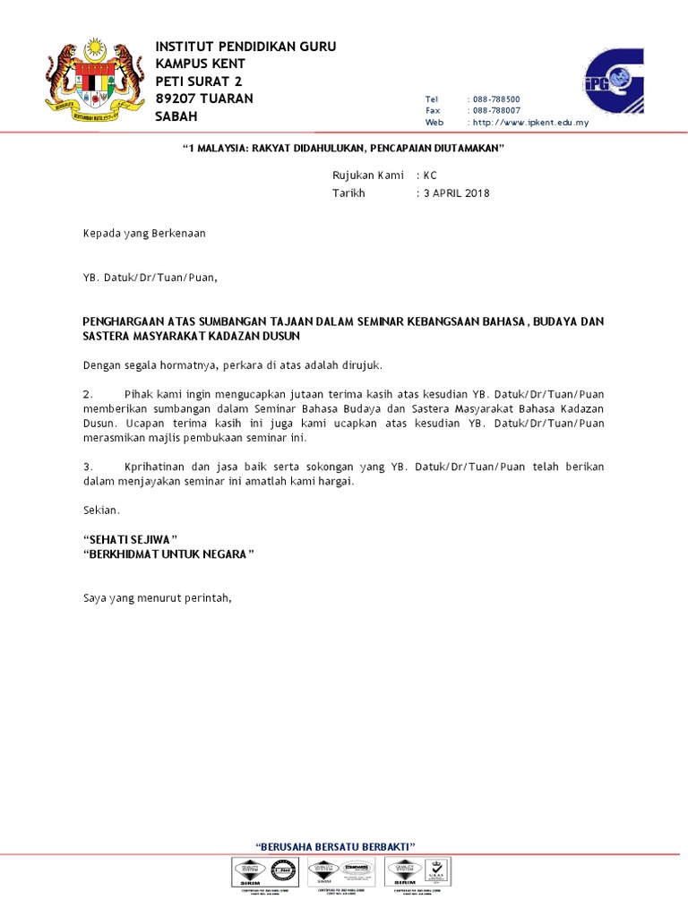 Surat Penghargaan Smbgn Pdf