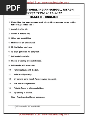 cbse class 2 english practice worksheets 78 proper noun pdf