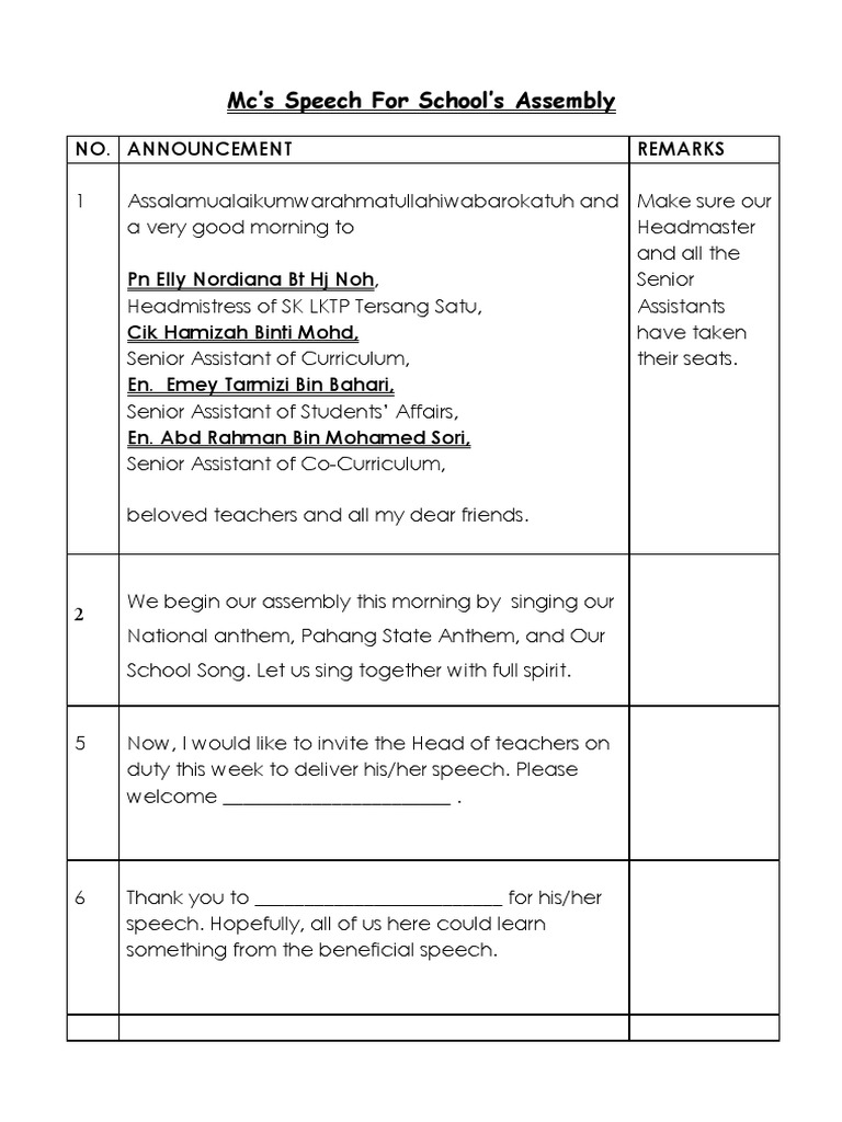 Mc S Speech For School S Assembly Pdf Behavior Modification