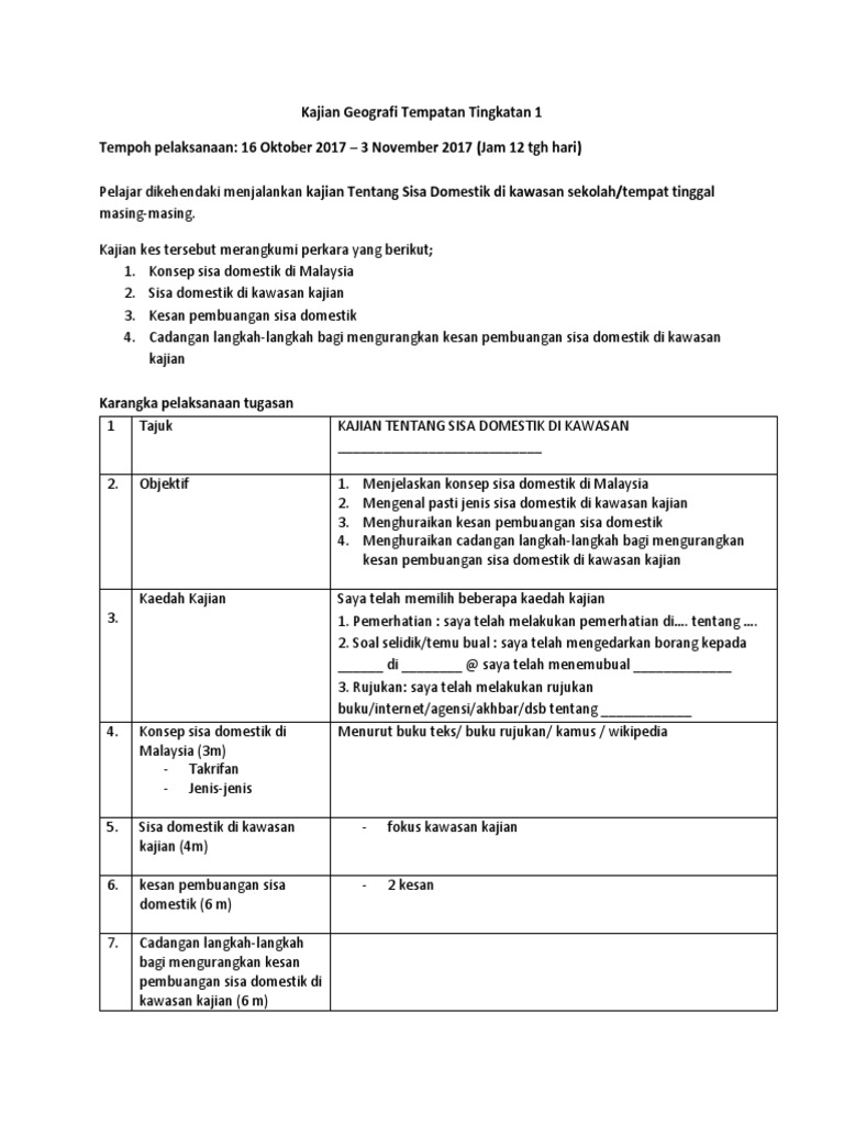 Kajian Lapangan Tingkatan 1 2017 Pdf