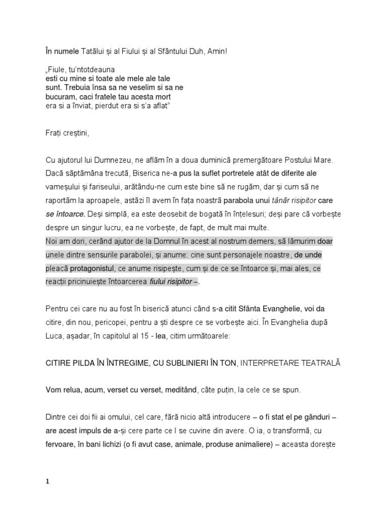 Predica Fiul Risipitor | PDF