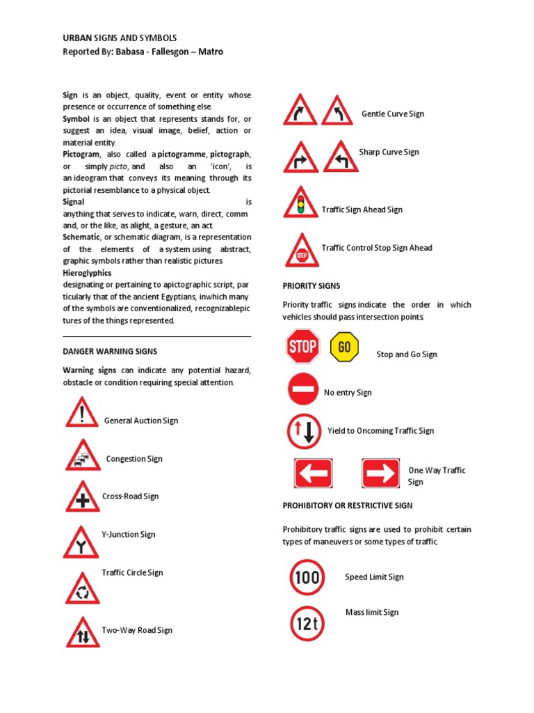 Urban Road Transport Signage Guide | PDF | Traffic | Road Transport
