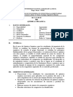 Silabo DE Quimica Organica Datos Generales: Tingo María - PERU Facultad de Ingenieria en Industrias Alimentarias