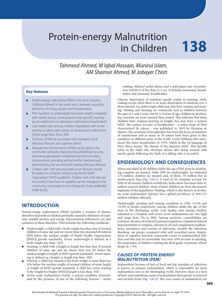 Protein Energy Malnutrition PDF Malnutrition Edema