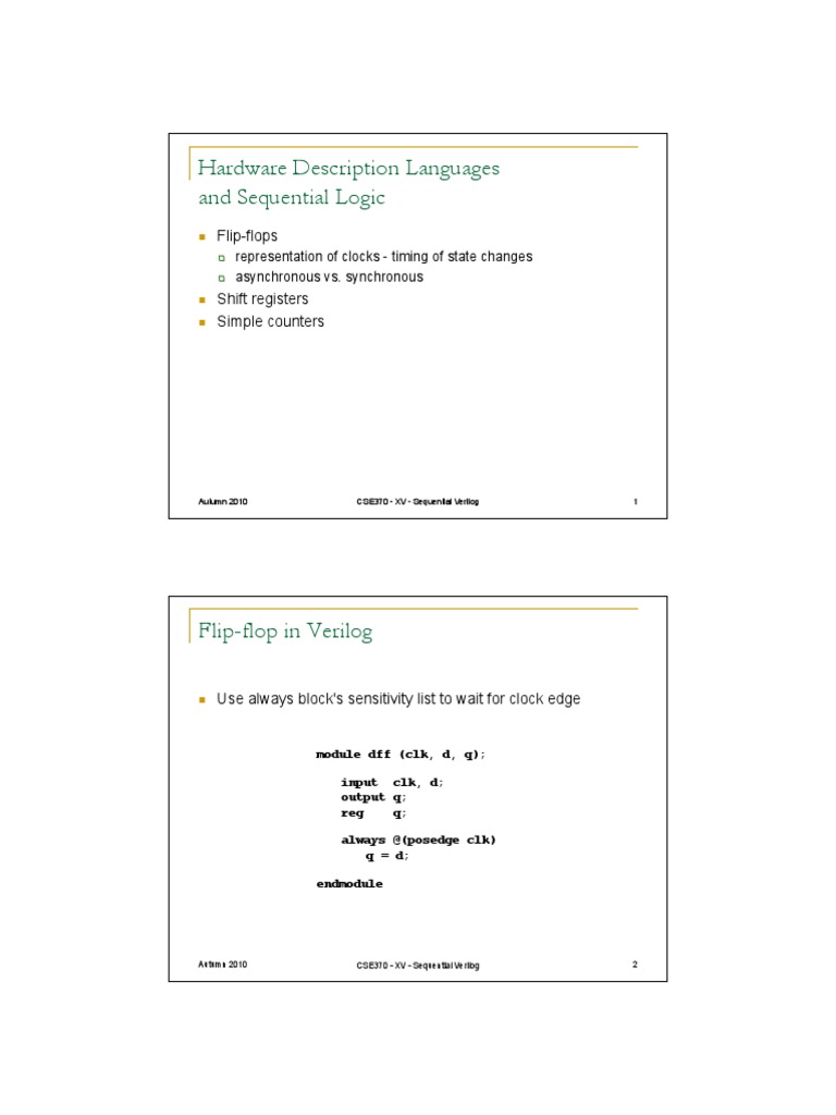 Hardware Description Languages and Sequential Logic FlipFlops PDF