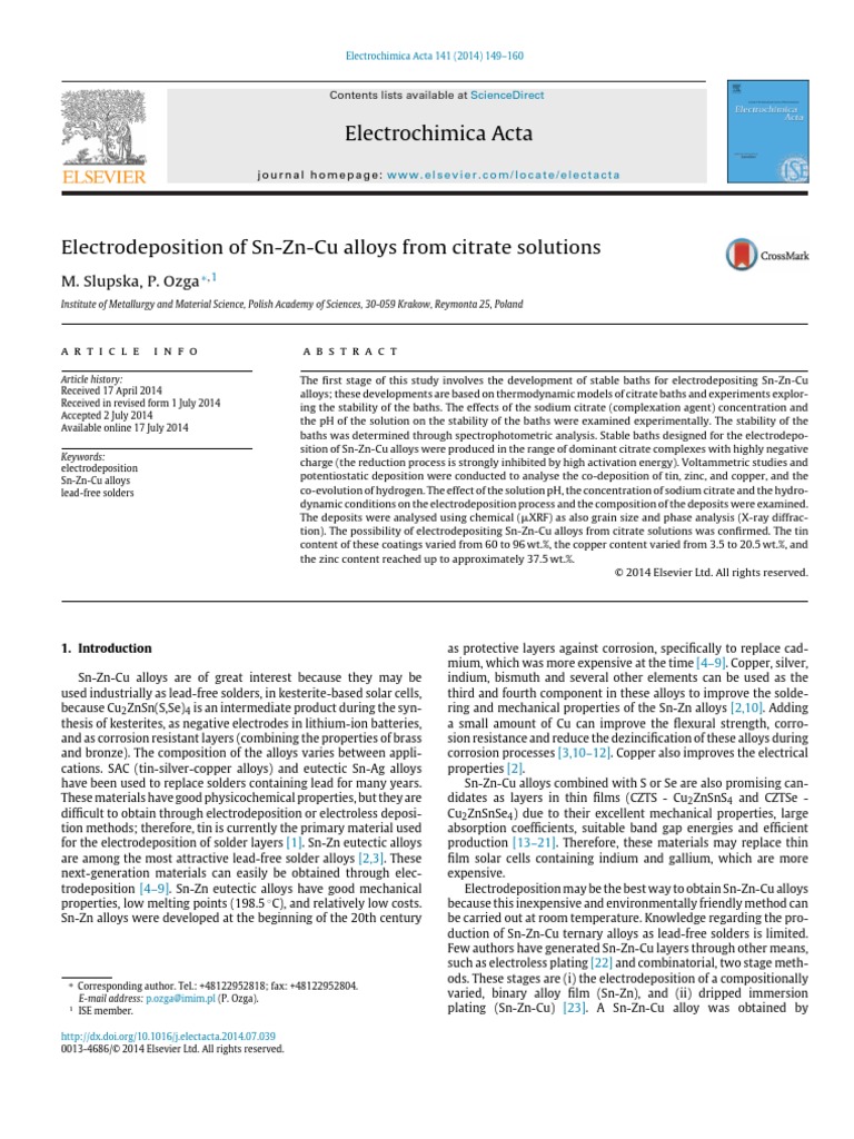 Electrodeposition SN ZN Ni | PDF | Solder | Redox